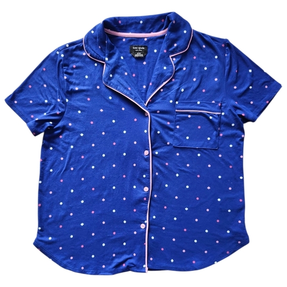 kate spade Blue and Pink Polka Dot Pajama Shirt - Picture 3 of 4